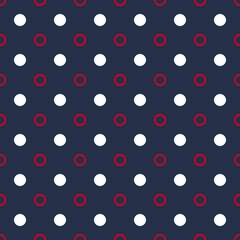 Circle polka dot seamless pattern. Us flag color. Fabric designs and backgrounds.