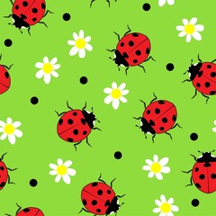 vector ladybug and camomile flower seamless pattern © FreeSoulProduction