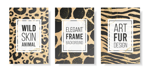 Abstract vector fashion elegant modern art wild skin animals leopard, zebra,cow pattern background with stylish frame for text logo.Design template banner,flyer,cover social media,poster,fabric print