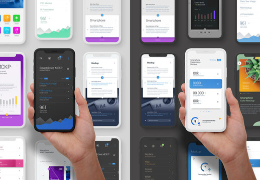  Hand Holding Phone Mockup - Minimal Clay Black White Set