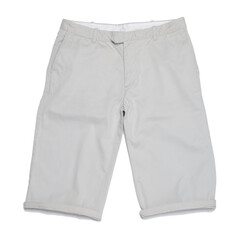 Clothing article, a pair of cream long shorts.