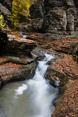 waterfalls of Gorge trails  in autumn of Letchworth state park, New York 