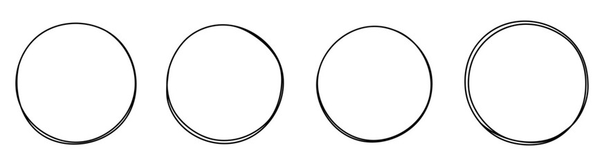 Set of round hand drawn doodle frames isolated on white background