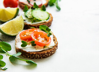 Sandwiches with healthy vegetables and micro greens