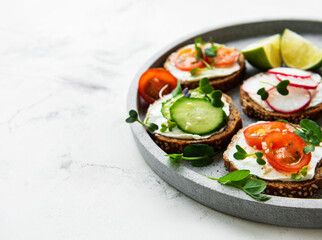 Sandwiches with healthy vegetables and micro greens