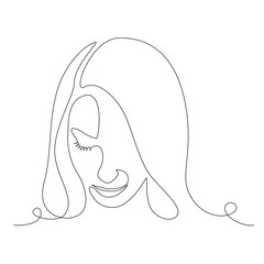 Continuous line drawing of woman face. Elegant Minimalistic black and white for logo, emblem or print for t-shirt. Vector illustration