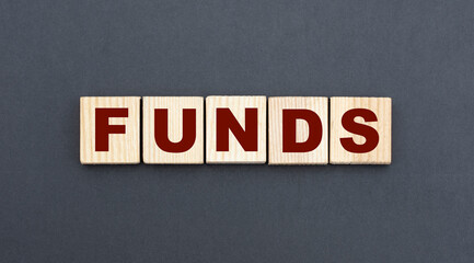 concept word FUNDS on wooden cubes on a gray background