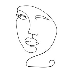 Abstract linear human face. Woman face in one line, modern trending art. Vector illustration hand drawn isolated doodle. Simple poster