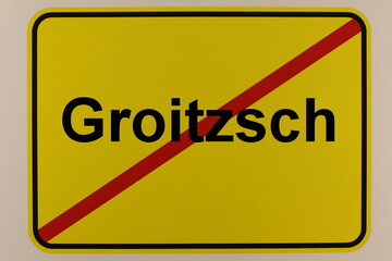 Illustration eines Stadtausgangsschildes der Stadt Groitzsch