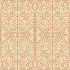 Seamless luxury ethnic Kazakh, Uzbek, Kyrgyz, Middle Asian and arabian islamic vector  damask decorative pattern, damask ornate boho style vintage ornaments in neutral beige color.