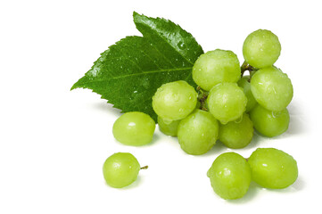 Ripe juicy sweet green grapes bunch isolated on white background