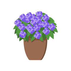 Flat bush flower in a pot. Simple, abstract vector illustration.