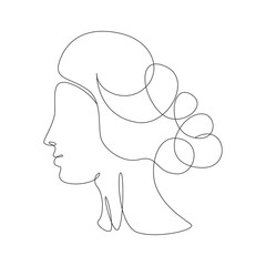 Continuous one line drawing of a woman's face. Elegant minimalist portrait of Aphrodite for a logo, emblem or web banner. Vector illustration