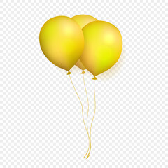 Yellow realistic balloons icons isolated on a transparent background. Vector illustration eps 10 for design elements of party, air ball