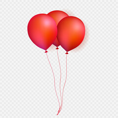 Red realistic balloons icons isolated on a transparent background. Vector illustration eps 10 for design elements of party, air ball