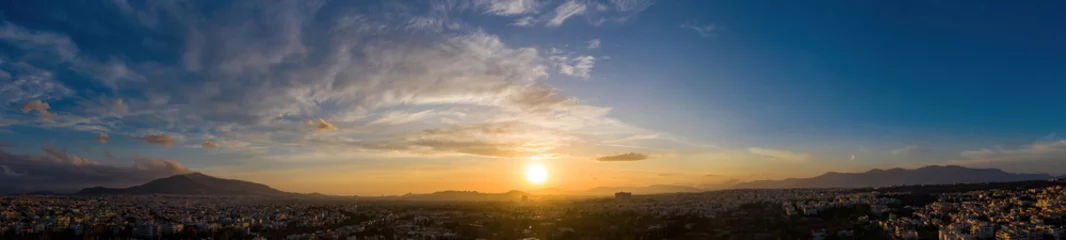 Poster Sunset over Athens, Greece. Aerial drone panoramic view from Penteli mount. © Rawf8