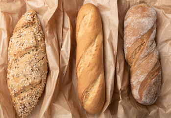 Freshly baked delicious bread, ciabatta, loaf with seeds