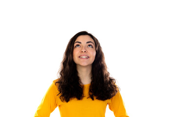 Adorable teenage girl with yellow sweater