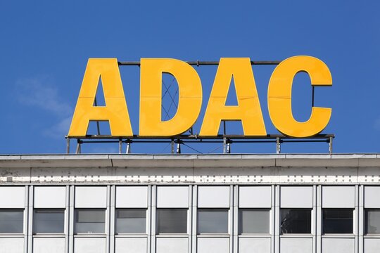 Berlin, Germany - July 12, 2020: ADAC logo on a building. adac is Europe's largest motoring association