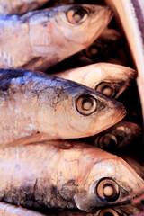 Salted sardines for sale at a market stall