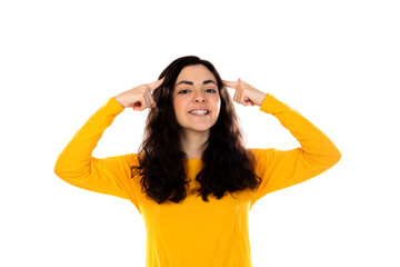 Adorable teenage girl with yellow sweater