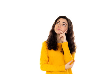 Adorable teenage girl with yellow sweater