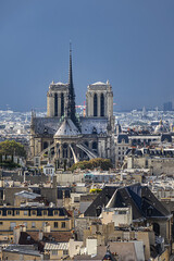 Naklejka premium Paris Panorama with Cite Island and Cathedral Notre Dame de Paris on the background. France.