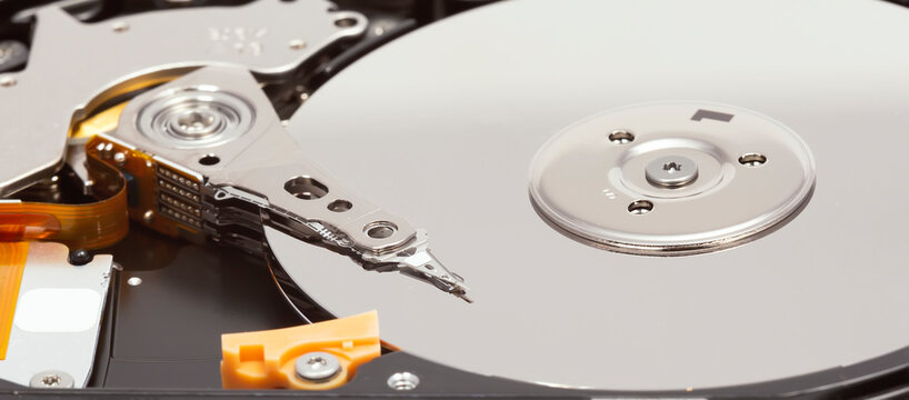 Close up of hard disk with abstract reflection