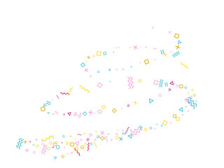 Memphis style geometric confetti background with triangle, circle, square, zigzag and wavy line