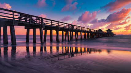 sunset at the old pier naples, Florida, united states of america.. Travel concept.