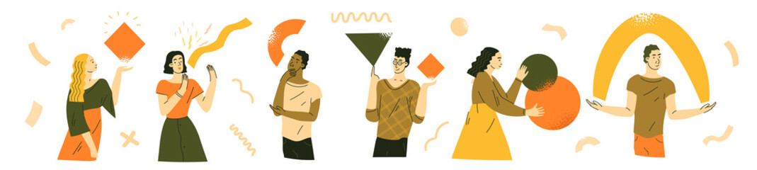 Our team portraits, businessmen and businesswomen. Team work, business partnership,coworking. Team metaphor. Business creative concept. Flat vector illustration in trendy style.