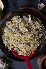 Angel hair pasta dish with chicken lemon parsley 