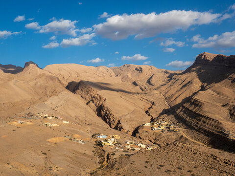 Small village in the bottom of Wadi Bani Khalid, Sultanate of Oman
