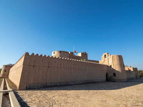 Exterior view of the Castle of Jabreen, a 17th century fortress near Bahla, Sultanate of Oman