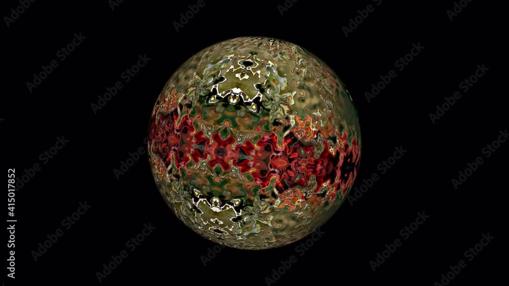 Poster 4k 3d abstract shiny gold green red glittering sphere moving rotating ball with surface texture morp
