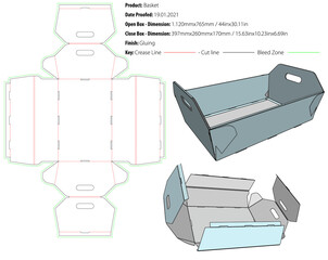 Basket box packaging design template gluing die cut - vector