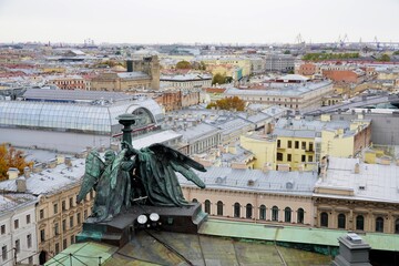 Saint Petersburg - November, 2020 Stunning Panoramic View Senate Square from the observation platform of the Cathedral of St. Isaac. The most popular sightseeing of the North capital of Russia for