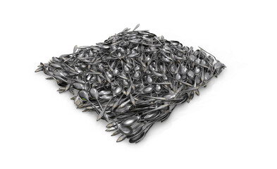 3d rendering. top view of metal spoon with clipping path isolated on white background.