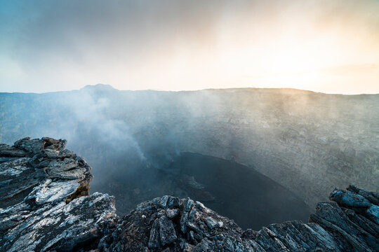 Smoke emission out of Erta Ale volcano caldera, Danakil Depression, Afar Region, Ethiopia