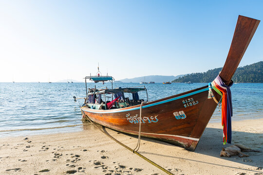 Fishing boat in Sunset Beach, Koh Lipe, Tarutao National Park, Thailand