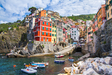 Picturesque coastal village of Riomaggiore, Cinque Terre, Italy.