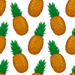 hand drawn colorful seamless pattern from pineapple. Vector illustration. Endless picture. Doodle. Sketch.