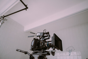 Professional film and video camera on the set.