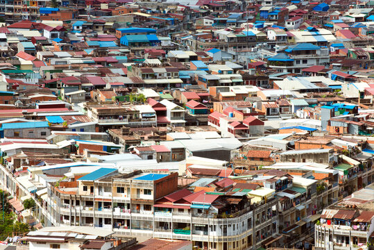 Colorful rooftops of Phnom Penh, capital city of Cambodia, Indochina