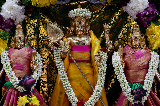 Hindu deities including Murugan, God of War, Sri Mahamariamman Hindu Temple, Kuala Lumpur