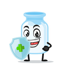 vector illustration of milk mascot holding shield for protection