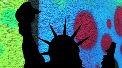 Statue of liberty against colorful background