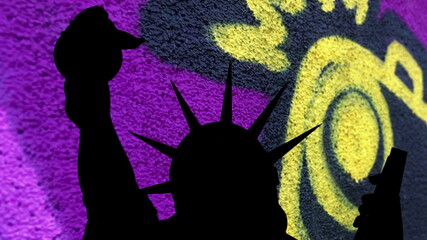 Statue of liberty against colorful background
