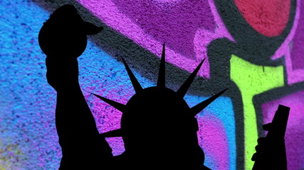 Statue of liberty against colorful background