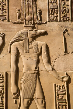 Crocodile God Sobek, Wall Reliefs, Temple of Sobek and Haroeris, Kom Ombo, Egypt